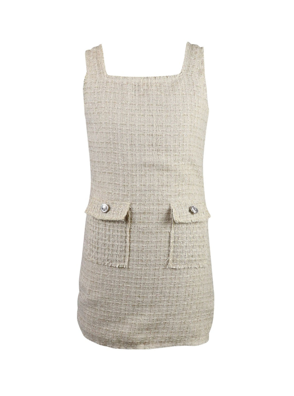 beige tweed dress Women's Chain-Embellished Tweed Dress | Beige