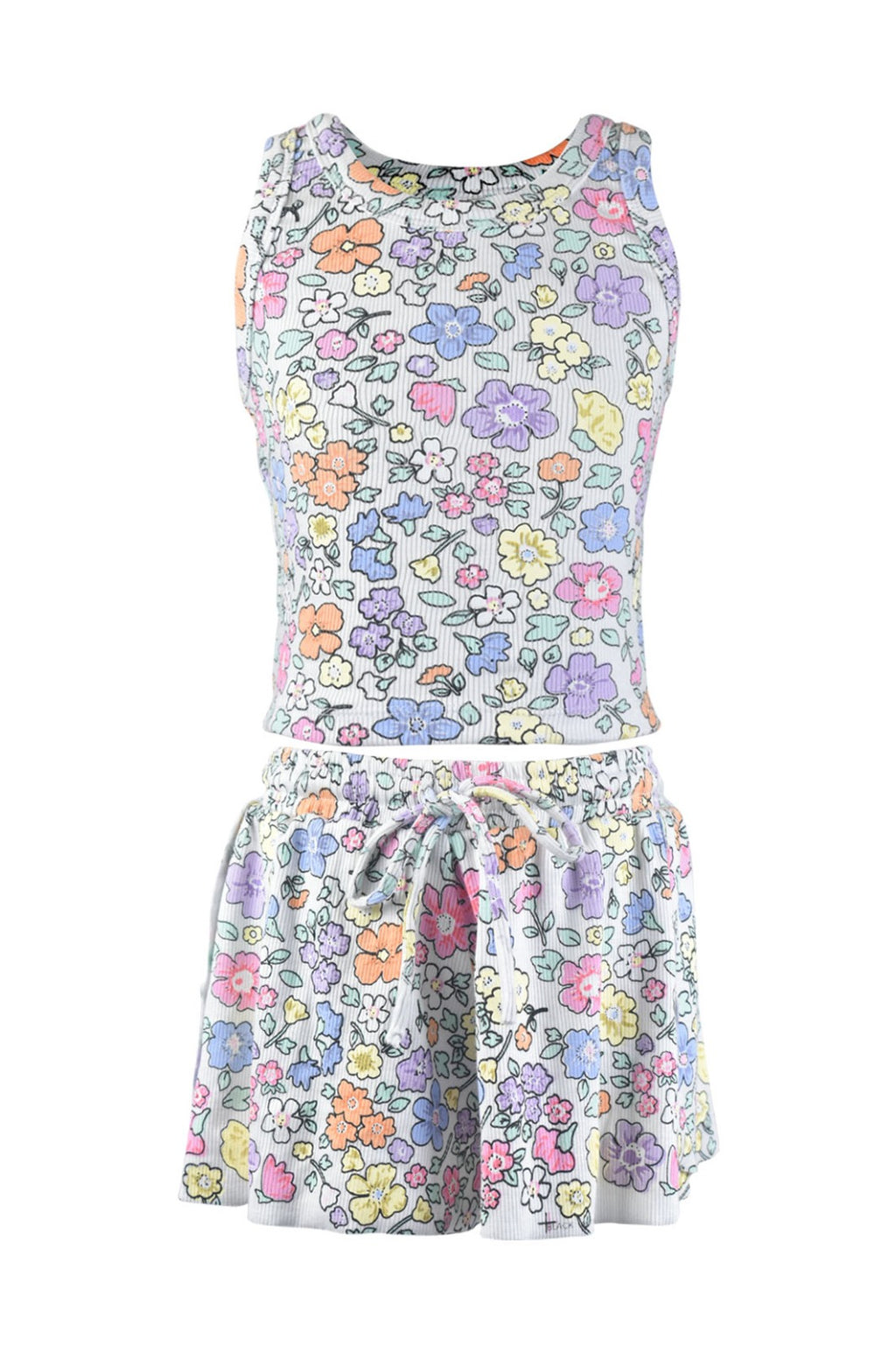 Flower by Zoe Eyelet Halter Tank Top, Multi Blue Floral