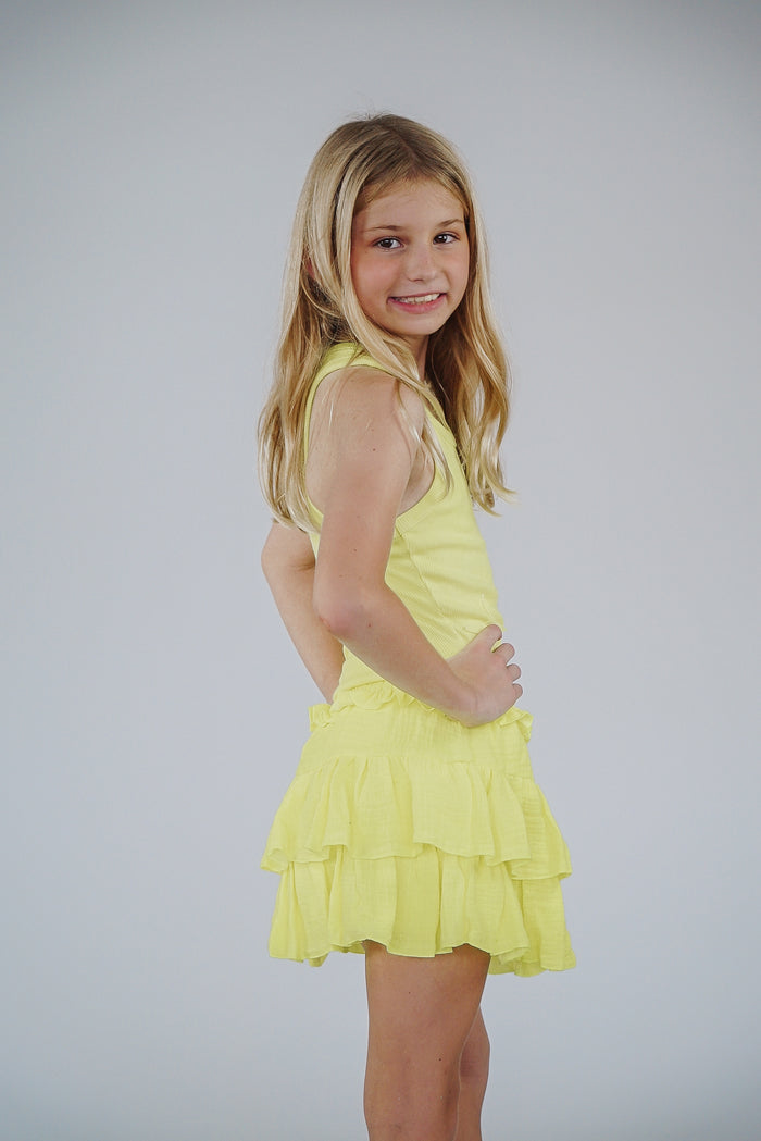 *Neon Yellow Star Patches Cropped Tank*