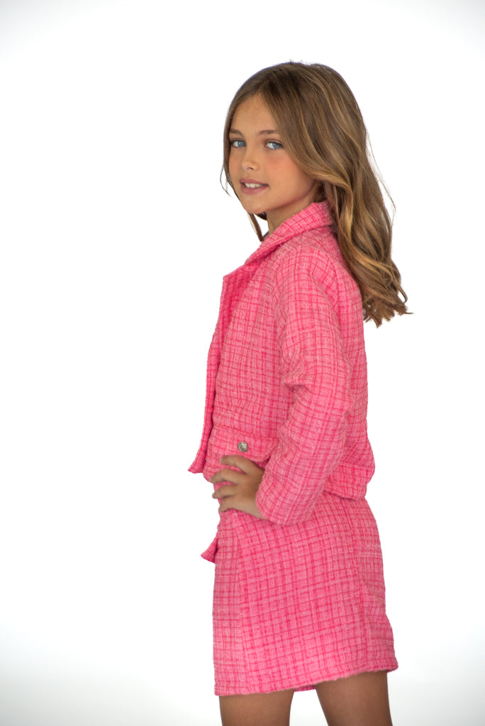 *Pink Tweed Button Down Mini Skirt*