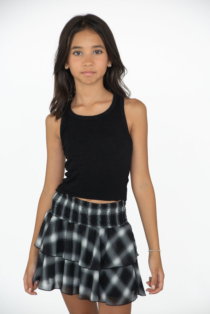 *Black Sheer Plaid Chiffon Skirt*