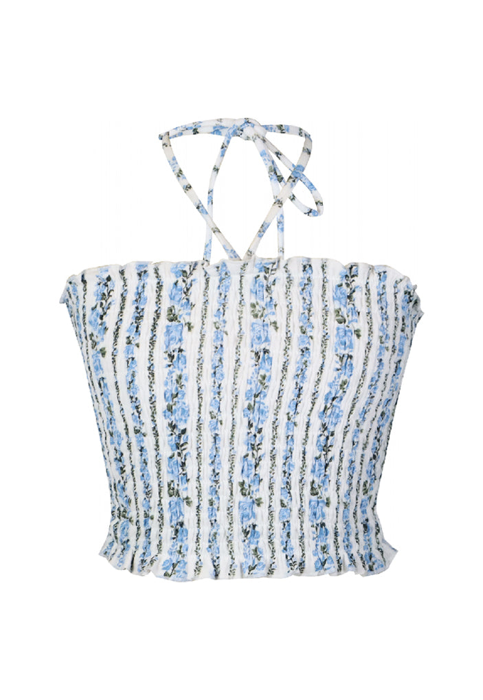 KatieJ Yvonne Printed Halter Top, Cherry Seersucker