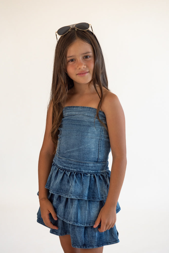 Denim Ruffle Tubetop Dress* Flowers By Zoe Clothing Denim Ruffle Tubetop Dress* Flowers By Zoe Clothing
