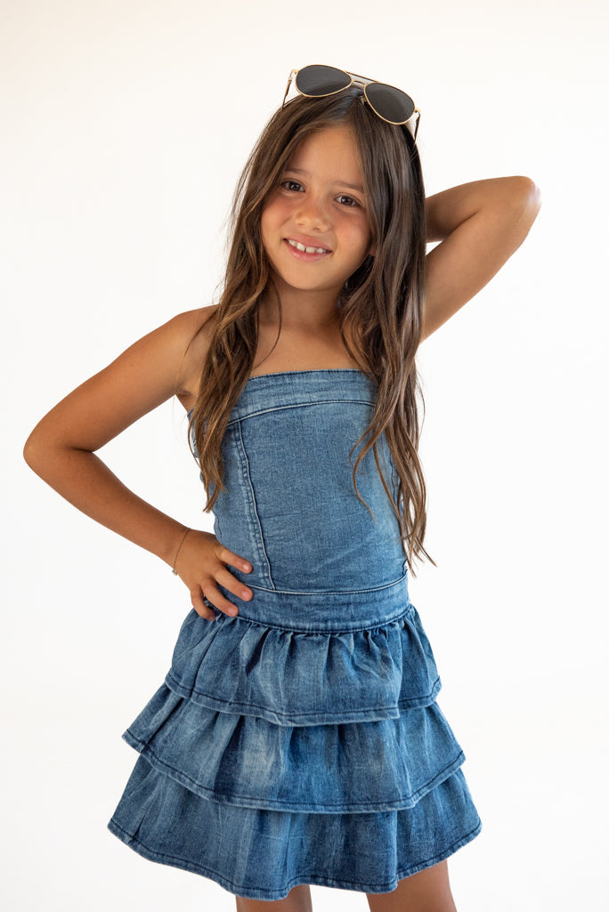Denim Ruffle Tubetop Dress* – Flowers By Zoe Clothing