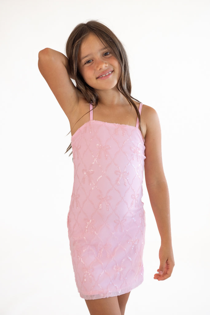 mini pink dress with bow Luxe Bow Mini Dress* – Flowers By Zoe Clothing