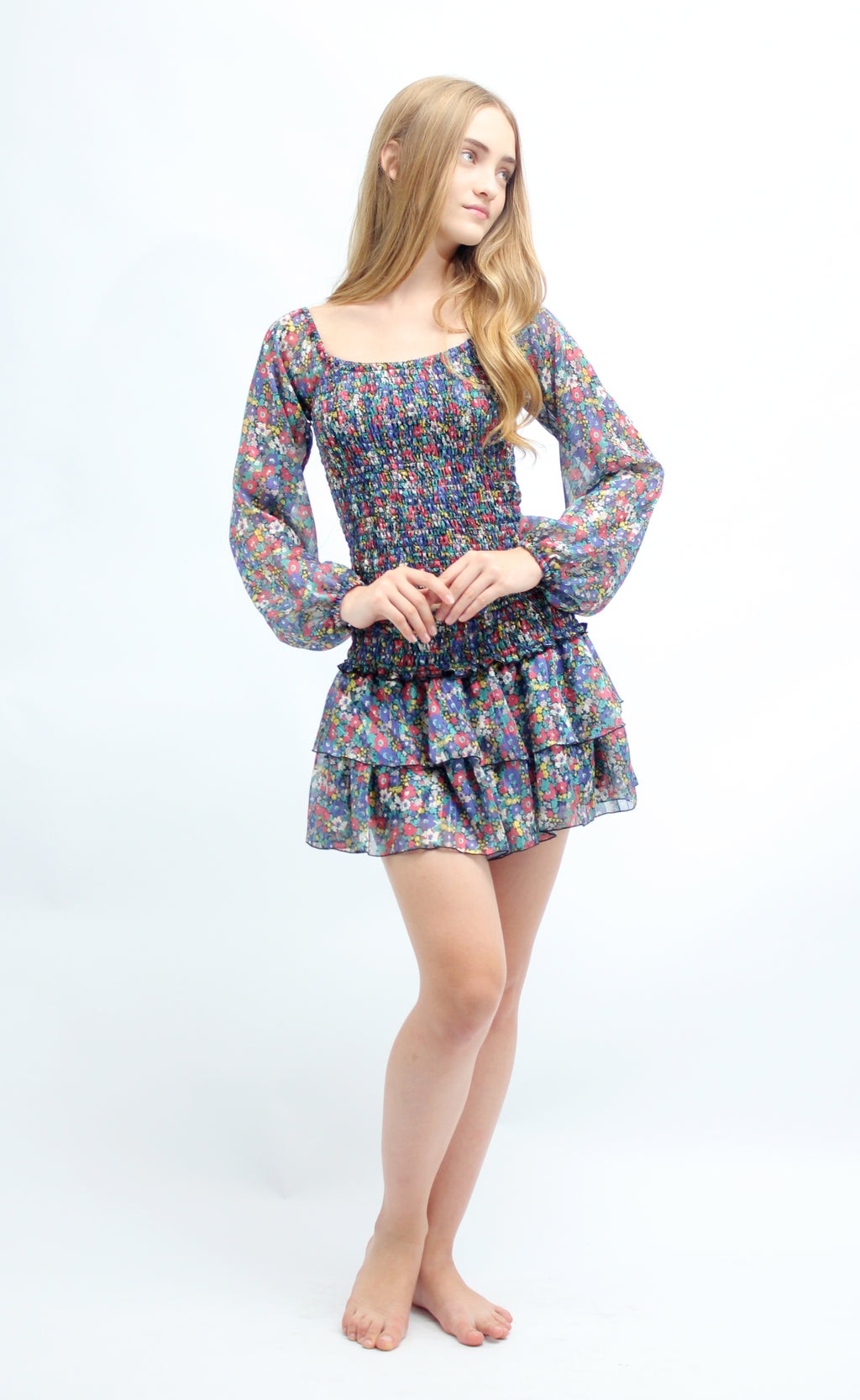 Zoey L S String Smock Top Sun Orange Aop Miss main image 1