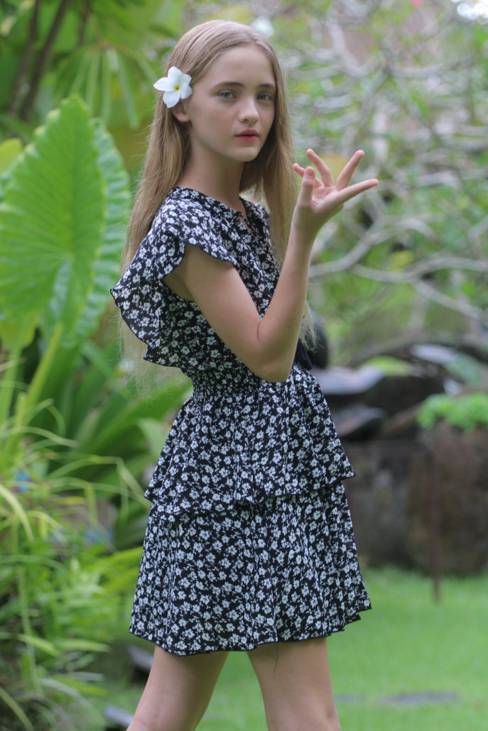 Black White Rose Ruffle Dress* – Flowers By Zoe Clothing