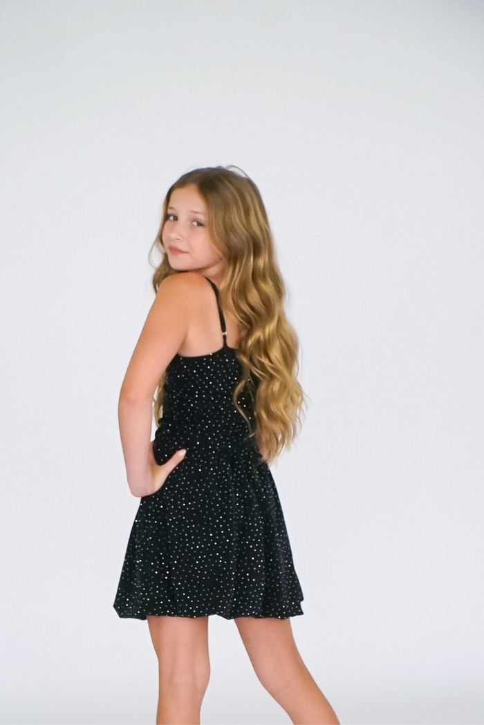 *Allover Studded Metallic Bubble Dress*