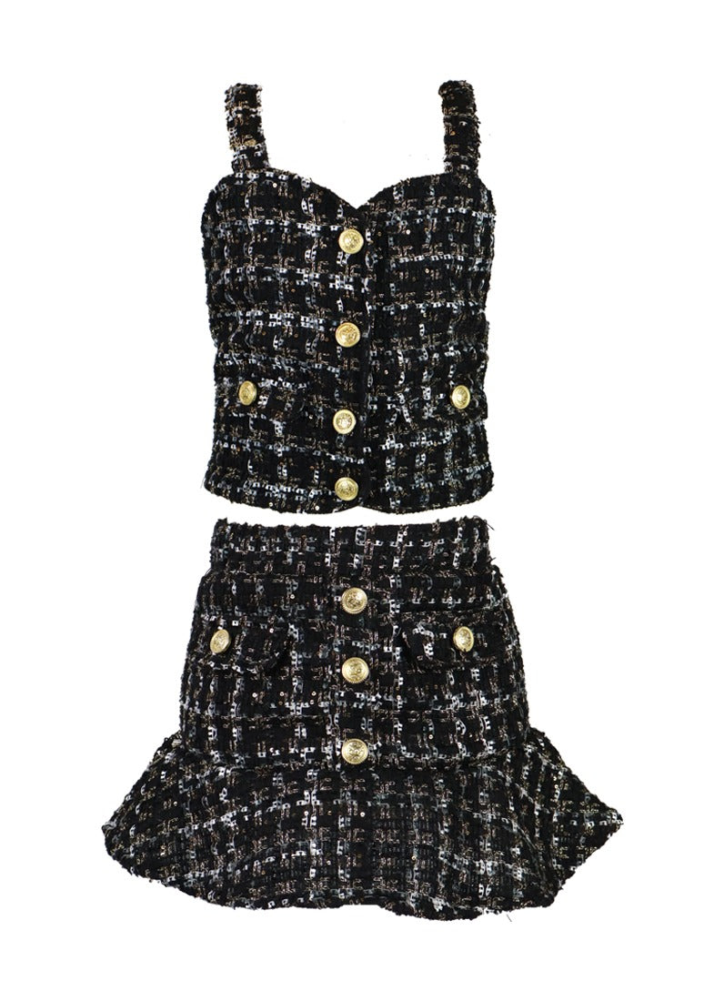 *Tweed Button Down Sleeveless Top*