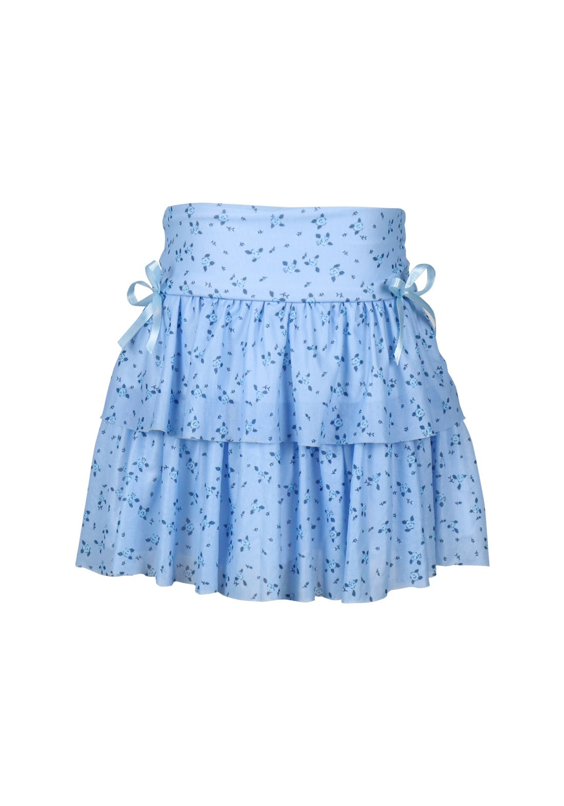 *Tulle Net Floral Print Bow Ruffle Skirt*