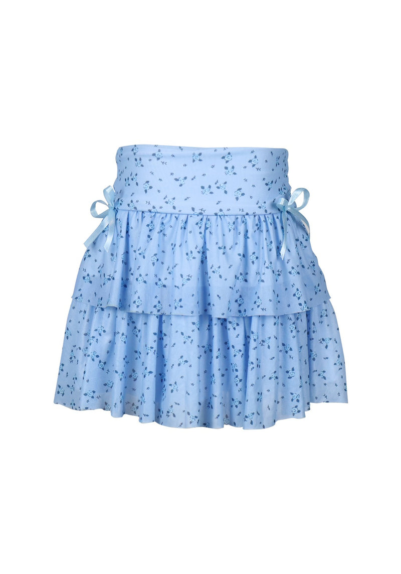 *Tulle Net Floral Print Bow Ruffle Skirt*