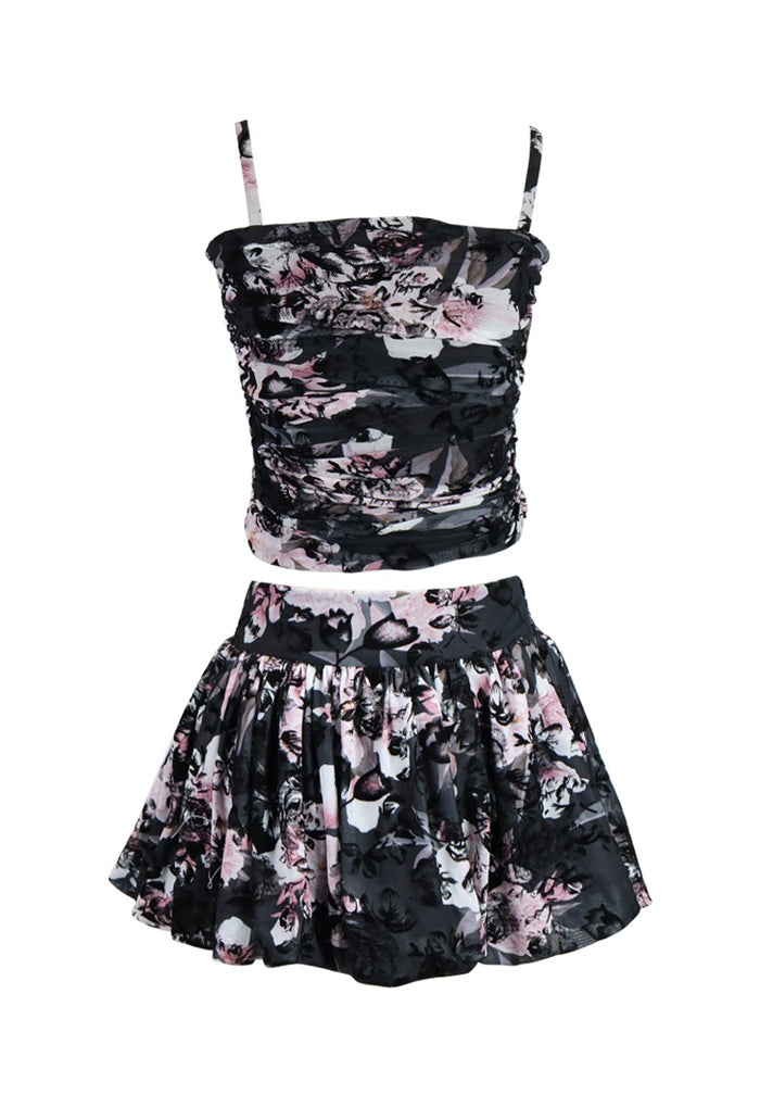 *Black Pink Floral Bubble Skirt*