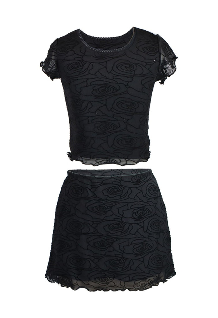 *Flocked Mesh Mini Skirt*