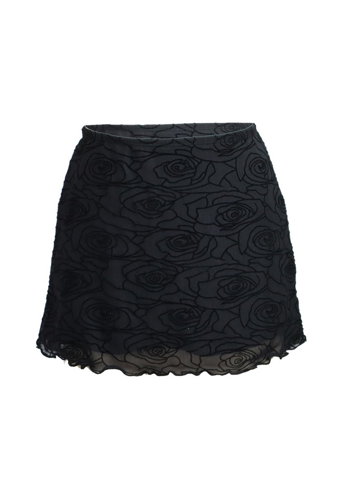 *Flocked Mesh Mini Skirt*