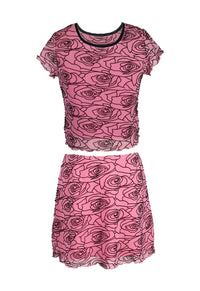 *Flocked Mesh Mini Skirt*