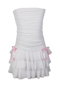 *Tulle Net Ruched Tube Top Dress*