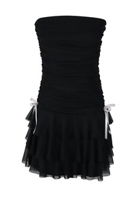 *Tulle Net Ruched Tube Top Dress*