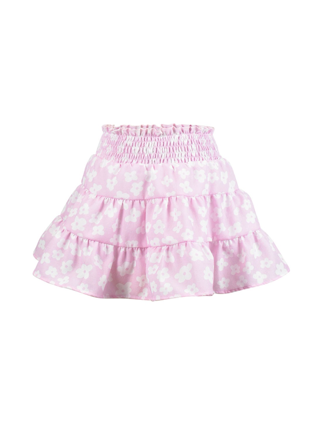 *Pink Flower Printed Smocked Waist Skirt*