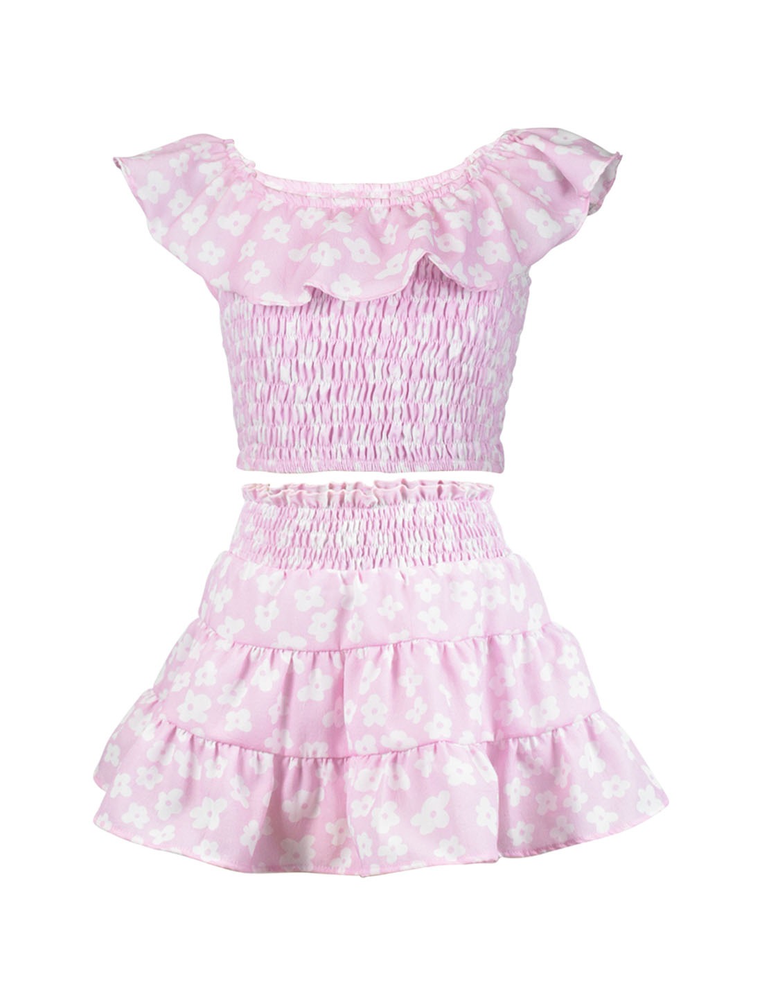 *Pink Flower Printed Smocked Top*