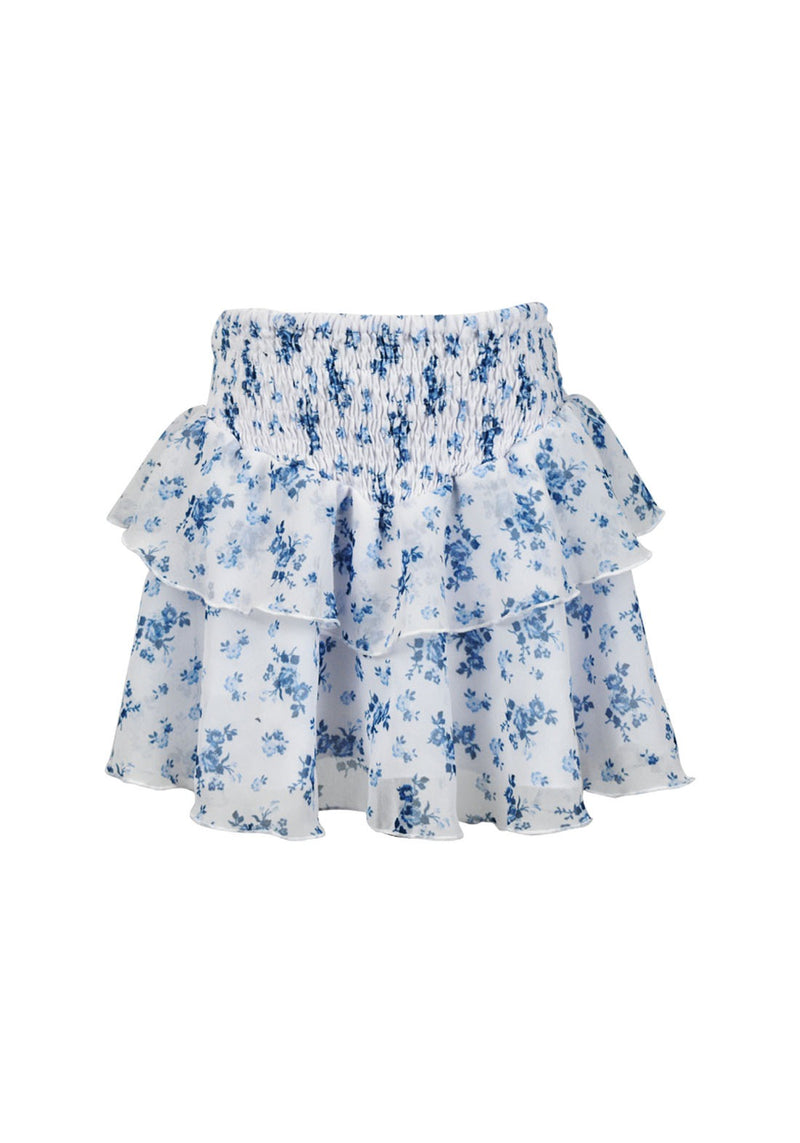 *Blue Flower Printed Ruffle Skirt*