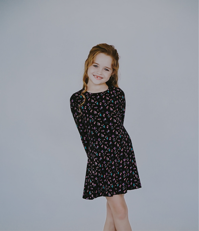 *Rib Floral Long Sleeve Dress*