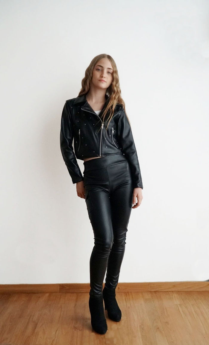 *Black Stones Vegan Leather Moto Jacket *