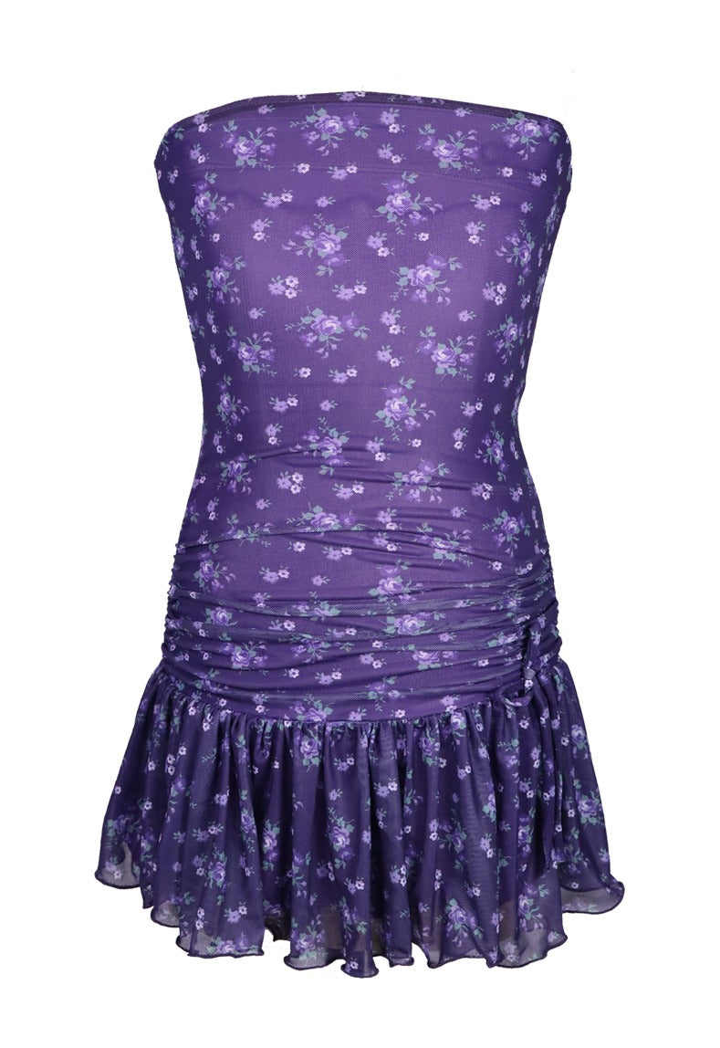 *Mesh Floral Rusched Dress*