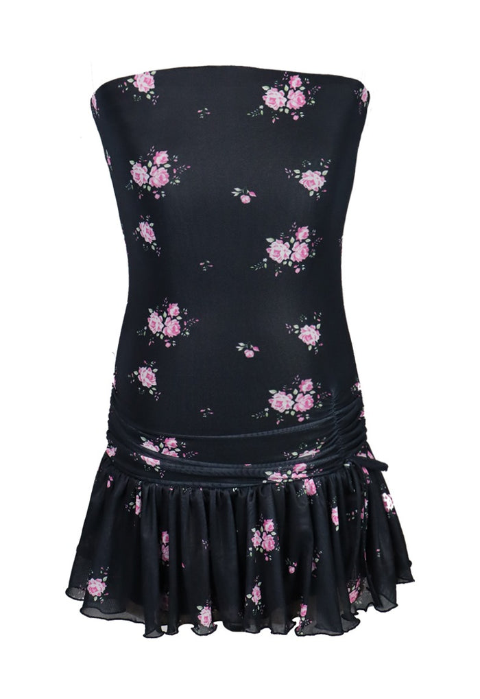 *Mesh Floral Rusched Dress*