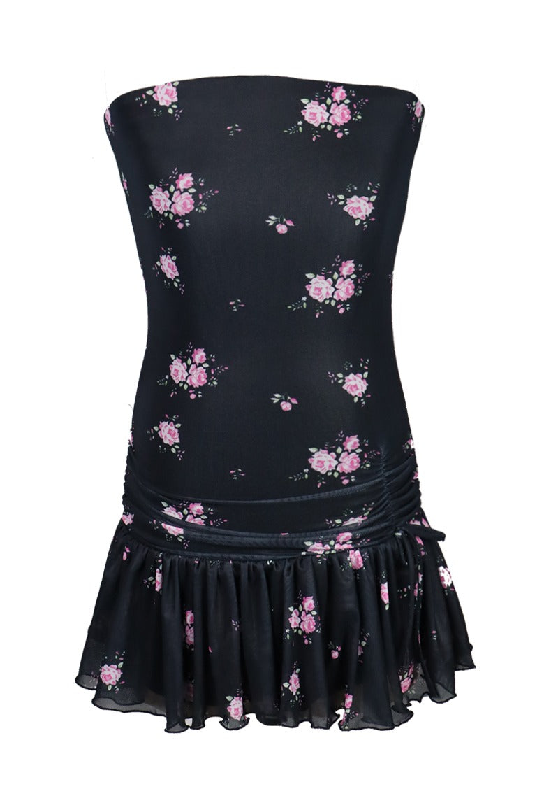 *Mesh Floral Rusched Dress*