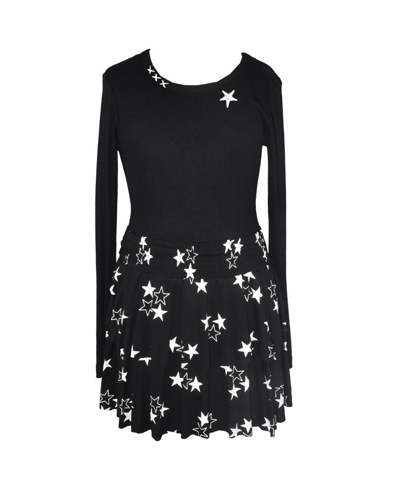 *Black White Stars Long Sleeve Dress*