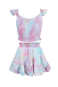 *Pastel Tie Dye Smocked Waistban Skirt*