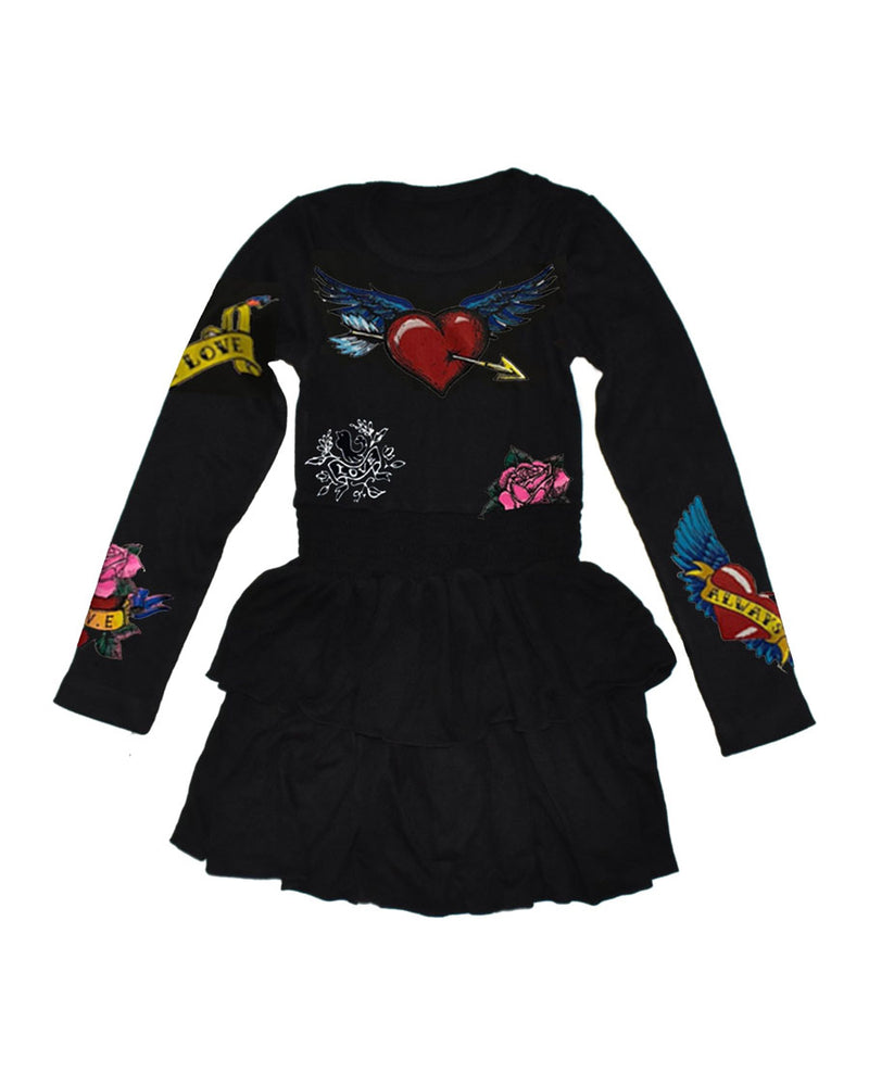 *Black Tatto Icon Long Sleeve Dress*