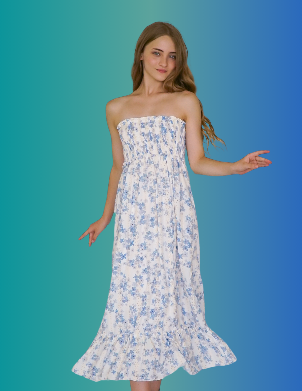 *Smocked Floral Tube Maxi Dress*