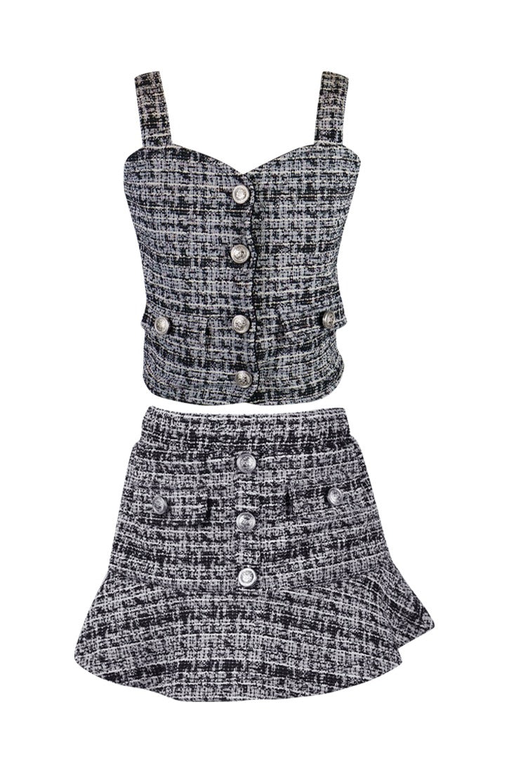 *Tweed Button Down Sleeveless Top*