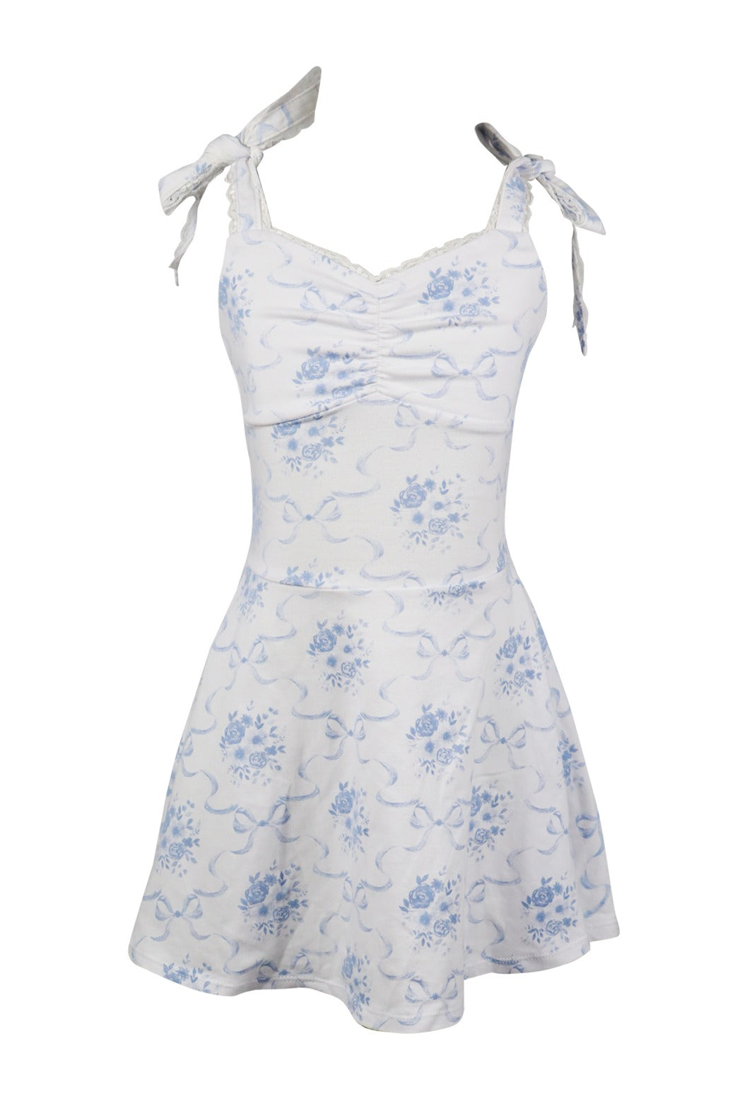 *Bow Toile Printed Bustier Ties Dress*
