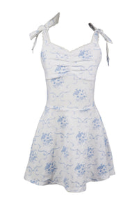 *Bow Toile Printed Bustier Ties Dress*