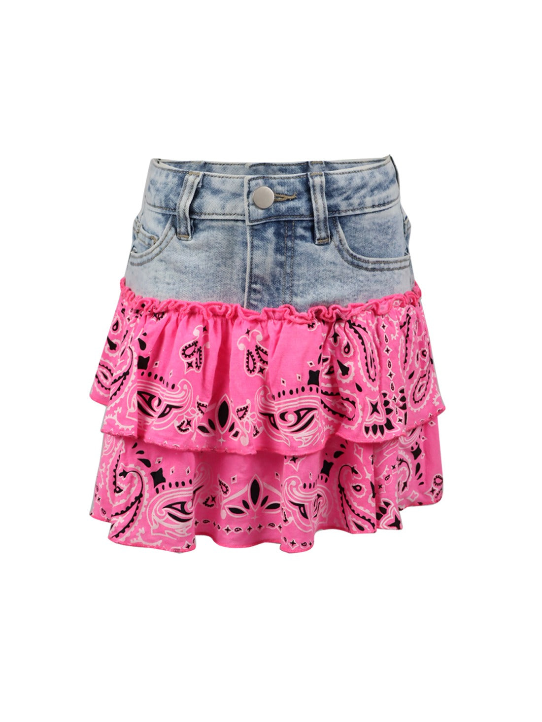 *Denim Bandana Print Ruffle Skirt*