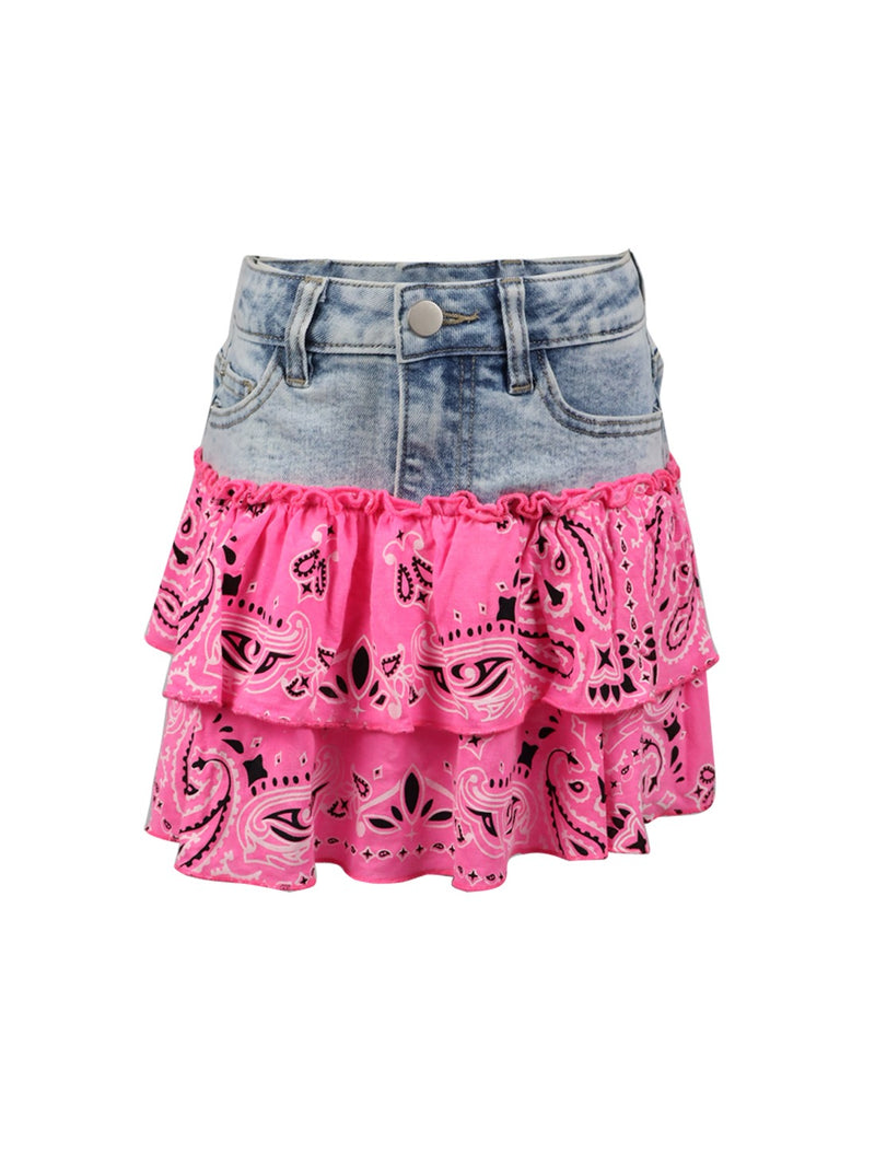 *Denim Bandana Print Ruffle Skirt*