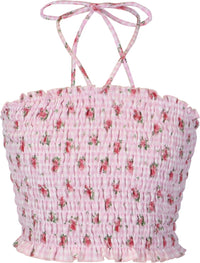 *Checkered Floral Halter Top*