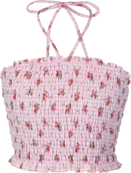 *Checkered Floral Halter Top*