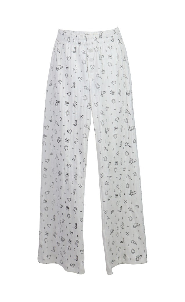 *Pointelle Printed Flare Pant