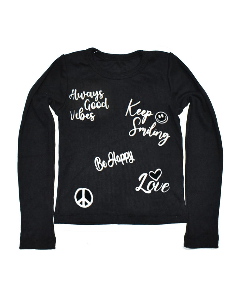 *Black White Smiling Long Sleeve Tee*