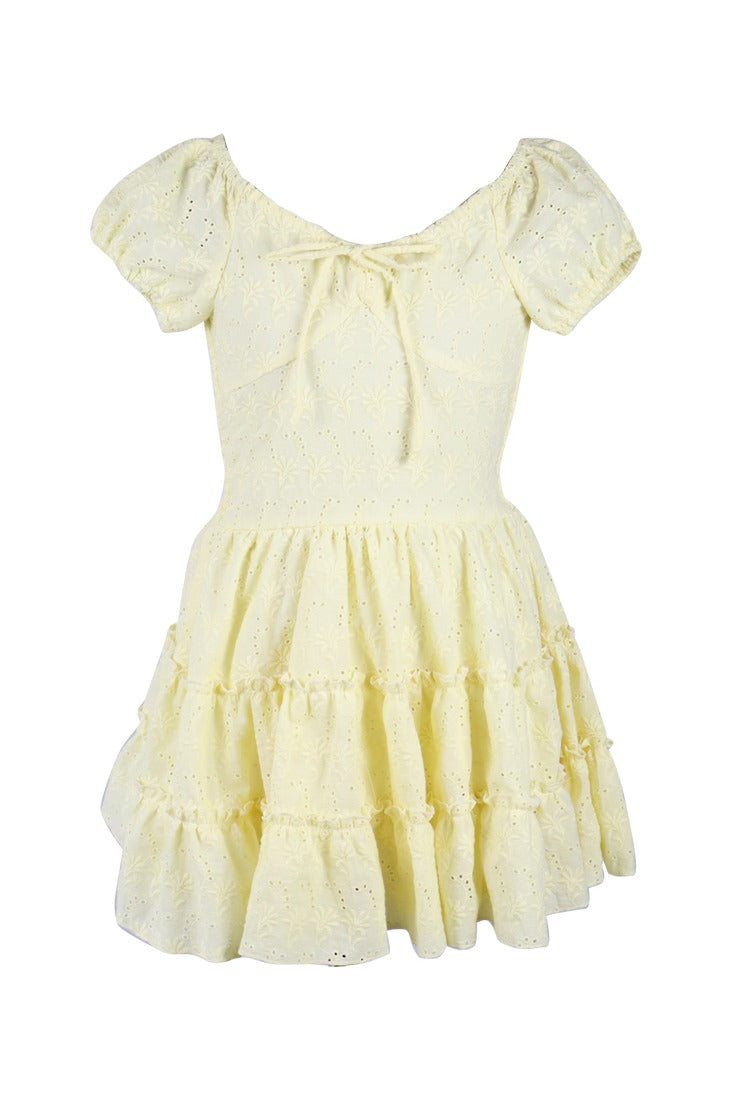 *Embroidered Spring Eyelet Tie Dress*