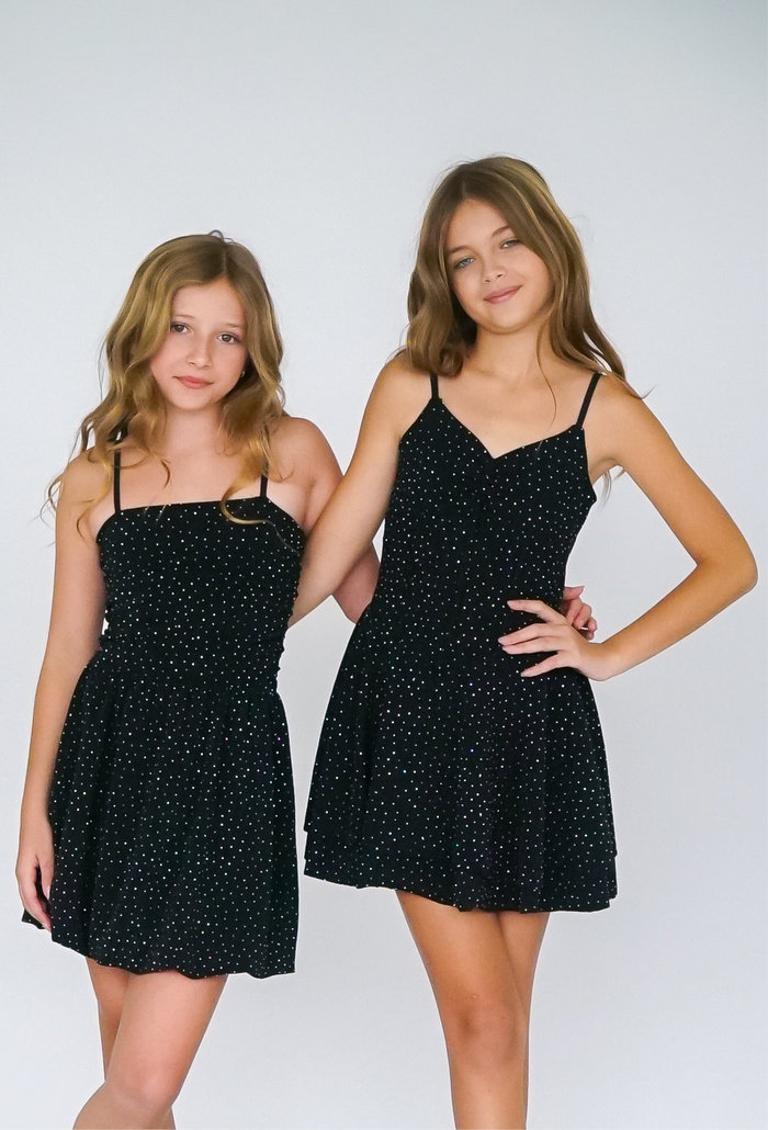 *Allover Studded Metallic Ruffle Dress*