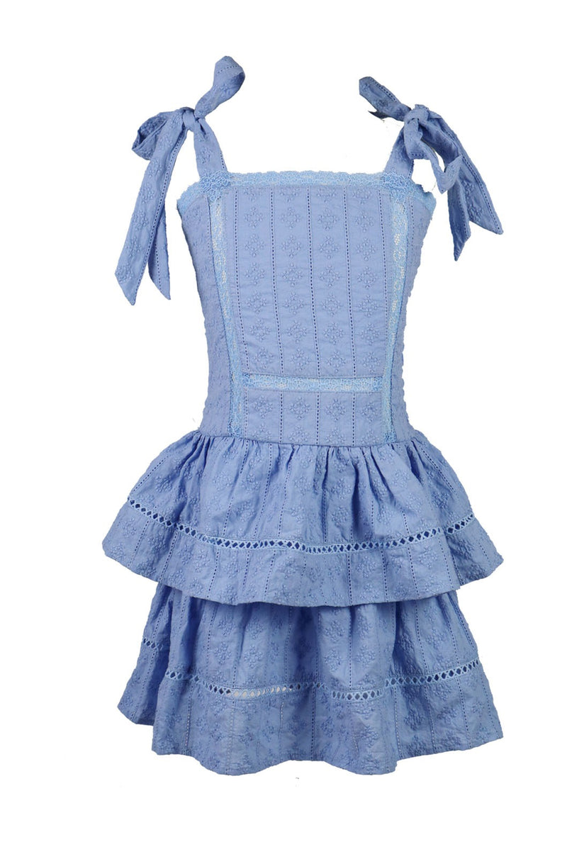 *Line Eyelet Ties Ruffle Dress*