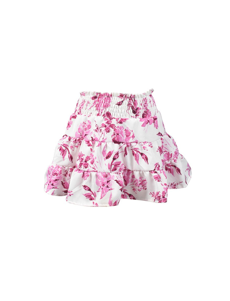 *Floral Printed Smocked Waist Band Skirt*