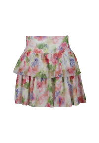 *Tulle Net Floral Print Bow Ruffle Skirt*