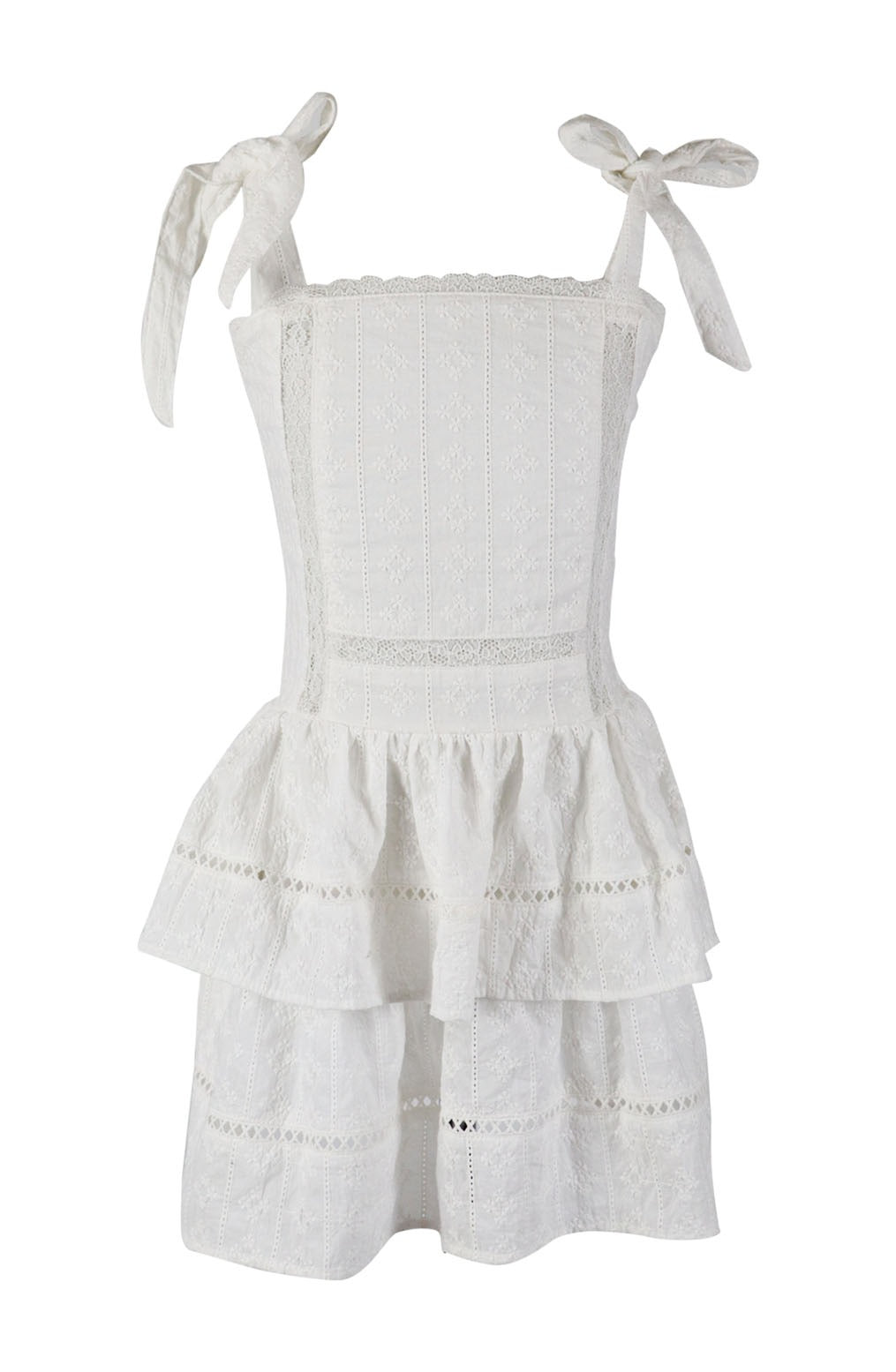 *Line Eyelet Ties Ruffle Dress*