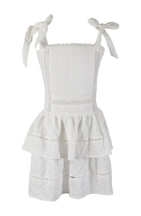 *Line Eyelet Ties Ruffle Dress*
