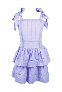 *Line Eyelet Ties Ruffle Dress*
